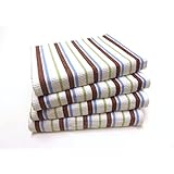 Cotton Craft - 4 Pack Oversized Kitchen Towels, 20x30 - Chocolate Blue, Pure 100% Cotton, Crisp Basket weave striped pattern, Convenient hanging loop - Highly absorbent, Professional Grade, Soft yet Sturdy