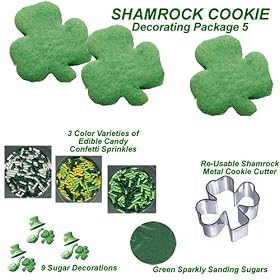 St. Patricks Day Cakes Cookies - Shamrocks Do-It-Yourself Cookies Pkg. 5 - 12 Total Pieces