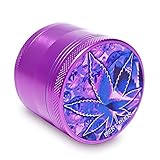 Premium Purple Grinder with Awesome Weed Design. Great Grinder for Pot, Herbs & Tobacco. Lightweight Aluminum (2.2 inches, Purple)
