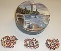 Scott's Cakes 1 lb. Dark Chocolate Covered Pretzel with Chocolate Chips & Jimmies in a Lighthouse Tin