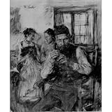 Leibl Wilhelm Maria Hubertus (Pipe tobacco farmer with two girls in the background) Art Poster Print - 13x19