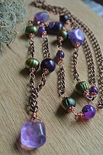 Amethyst and Freshwater Pearl Artisan Wire WRapped Necklace