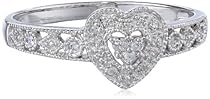 Hot Sale 10k White Gold Diamond Heart Ring (0.03 cttw, I-J Color, I2-I3 Clarity), Size 9