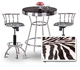 Chrome Bar Table & 2 Chrome Adjustable 24"-29" Zebra Faux Fur Fabric Seat B ....