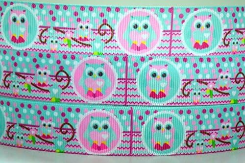 5 Yards Cute Owl With Dots &amp; Chevron Pattern Grosgrain Ribbon 4 Hairbow &amp; Gift Wrapping 7/8" Inch 22mm