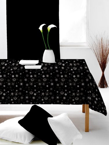 NAPPE RECT. 140x300 cm ICE NOIR Organza imprimé argent