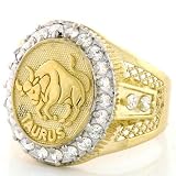 10K SOLID YELLOW GOLD MENS ZODIAC CZ RING - TAURUS