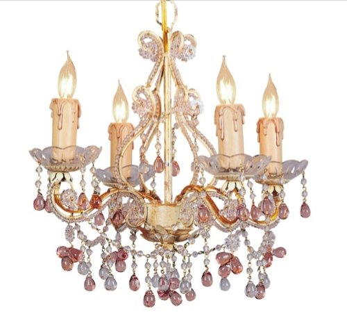 Crystorama 4504-CM Paris Flea Market 4 Light Mini Chandelier in Champagne with Rosa Murano Glass crystal