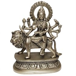 India Statue Hindu Goddess Durga Sitting on Lion 6 x 2.75 x 5 inches