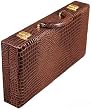 Genuine Brown Leather Poker Chip Case with Alligator Textures - Holds 300 chips