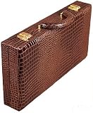 Genuine Brown Leather Poker Chip Case with Alligator Textures - Holds 300 chips