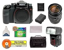 Sony Alpha A100 10.2MP Digital SLR Camera + Sigma 28-105mm f/3.8-5.6 UC-III Aspherical IF Lens + Sony Alpha HVL-F36AM Flash + Transcend 4GB 120X CompactFlash Card + USB Card Reader + Spare Replacement Battery for Sony NP-FM55H + Deluxe SLR Gadget Bag