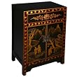 Handmade Asian Furniture - 32" Black & Gold Chinese Mountain Village End Table / Storage Cabinet