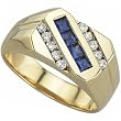 14kt Yellow Gold Angle Way Blue Sapphire and Diamond Men's Ring