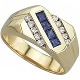 14kt Yellow Gold Angle Way Blue Sapphire and Diamond Men's Ring