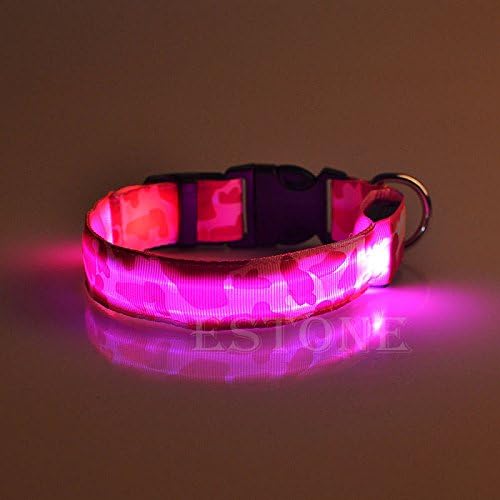 Pets Dog LED Lights Leopard Flash Night Safety Waterproof Collar Adjustable L/Pink