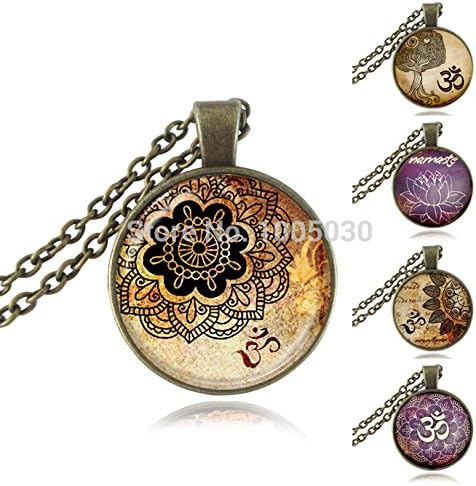 Sweet Brownie vintage Om necklace,India necklace,Yoga jewelry,Buddhism Zen Meditation Mandala necklace art photo glass cabochon necklace