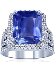 14K White Gold Emerald Cut Blue Sapphire Ring With Sidestones (GIA Certificate)