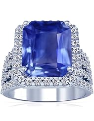 Platinum Emerald Cut Blue Sapphire Ring With Sidestones (GIA Certificate)