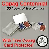 Copag Centennial Specialty Set w/ Free Copag Card Poker Chips Guard. Includes 2 Decks of 100% Plastic Playing Poker Cards Inside Tin Case with Exciting New Design!