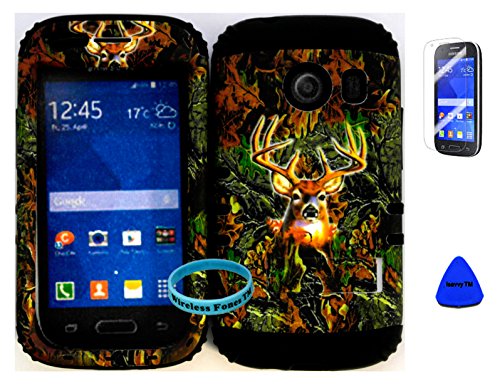 Wireless Fones TM Hybrid Impact Dual Layer Cover Case for Samsung Galaxy Ace Style S765c Straight Talk, Net10 and TracFone Deer Camo Mossy on Black Skin (Wireless Fones TM Wrist Band, Pry Tool & Screen Protector Included)