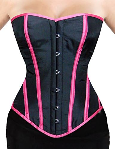 AB Corsetry 928 Satin Black Pink Overbust Corset (8XL) 44 "