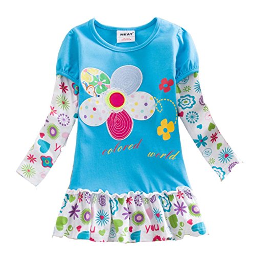 NEAT 2015 NEW Kid Girl Cotton Flower Dress Long Sleeve F5061 For 2-6 Years