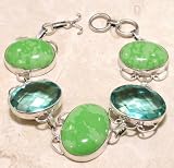 Blue Quartz, Hand Painted Jasper .925 Sterling Silver Bracelet 7