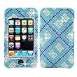 Sparkling Blue Plaid Check Full Diamond Rhinestone Snap on Hard Skin Cover Case for Apple Ipod Touch Itouch 2nd Gen 3rd Gen