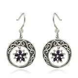 Sterling Silver Celtic Marquise-Shaped Amethyst Dangle Earrings