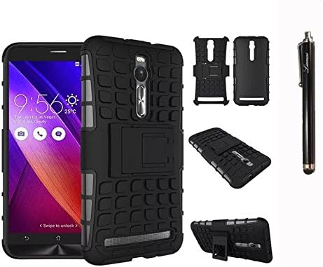 For Asus Zenfone 2 , Hybrid Rugged Dual Layer Case Cover with Kickstand for Asus Zenfone 2 5.5 Inch (Black)