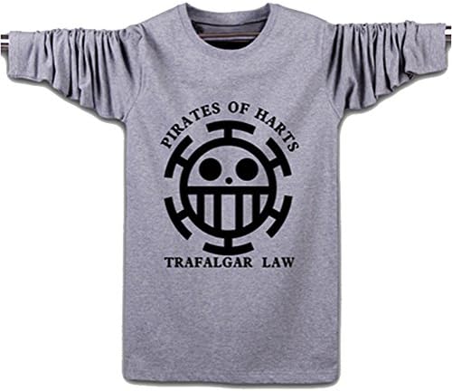 Japanese Anime One Piece Cotton Long Sleeve T-Shirt for men (M, Gray)