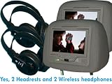 7 Headrests (2 Gray units) DVD Player With 2 Black WIRELESS HEADPHONES Combo