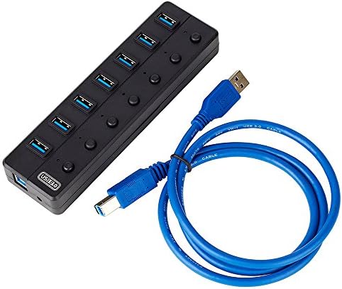 TIWKICH High Speed 7 Port USB 3.0 Hub with Individual ON/OFF Switches and Led Power lights Travel Home USB Sync Ports For Laptop PC Notebook Cellphone Tablet Apple iPhone and iPad, Samsung Galaxy, Google Nexus, Motorola Droid, HTC One, Sony Xperia, Nokia Lumina etc --Black