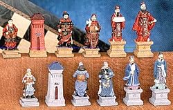 DELUXE HAND PAINTED CHESS SET: ROMANCE OF THE THREE KINGDOMS CHESSMEN - PERFECT COLLECTORS OR GIFT SET! + CHESSBOARD.