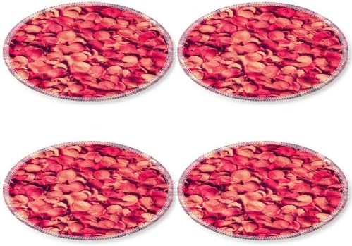 Flowers Pink Flower Petals Roses Round Coaster (4 Piece) Set Fabric Rubber 5 Inch Size Liil Coaster Cup Mug Can Water Bottle Drink Coasters Stain Resistance Collector Kit Kitchen Table Top Desk