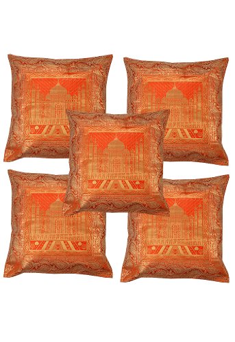 Imagen principal de Conjunto tradicional de 5 Cojín tradicional naranja 16 x 16 Polydupion Por Rajrang