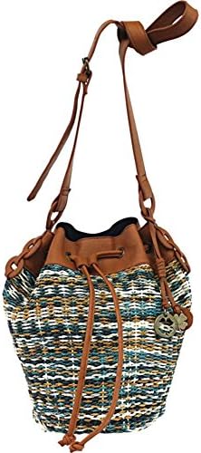 Lucky Brand Kenya Woven Straw Drawstring Bucket Bag (Blue)