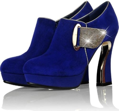 Charm Foot Fashion Rhinestone Womens Platform High Heel Shoes Ankle Boots (8, Sapphire blue)