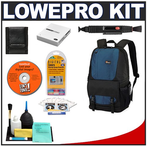 See Lowepro Fastpack 200 Backpack Digital SLR Camera Case (Arctic Blue) + Accessory Kit for Canon EOS 7D, 5D Mark II III, 60D, Rebel T3, T3i, Nikon D3100, D3200, D5100, D7000, D800, A35, A55, A57, A65, A77 Digital SLR Cameras