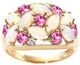 14K Yellow or White Gold Marquis and Round Gemstone Cluster Ring with Diamonds-Multi Opal-Pink Tourmaline-full, half sizes from 5-8.5