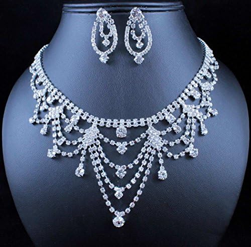 Pretty Austrian Rhinestone Necklace Earrings Set Wedding Bridal Prom Party N1898