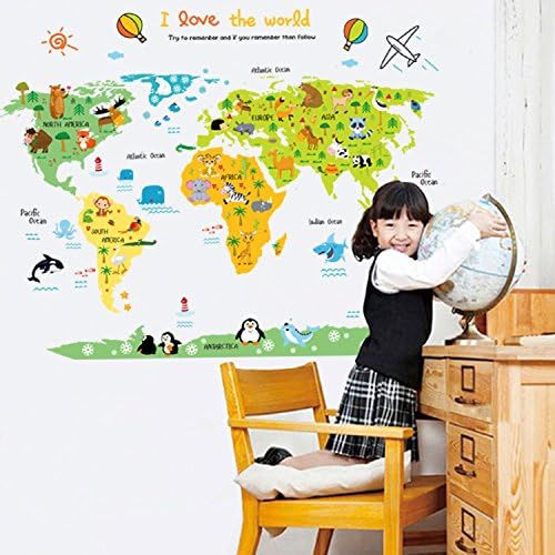 Giant Animal World Map for Toddlers Removable Vinyl Adhesive. Rolled NOT Folded.