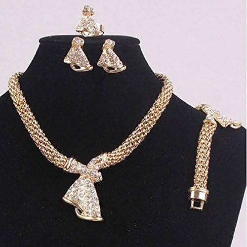 Women 18k Gold Filled Clear Bead Necklace Bracelet Earrings Trendy Jewelry Sets