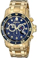 Invicta Pro Diver Men's Quartz Watch with Blue Dial Chronograph Display and Stainless Steel Gold Plated Bracelet in Gold Plated Stainless Steel Case 0073