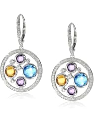 14k White Gold Amethyst, Citrine, Blue-Topaz and Diamond Earrings (.75 cttw, G-H Color, SI Clarity)