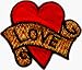 Heart with Love Ribbon - Embroidered Iron On or Sew On Patch