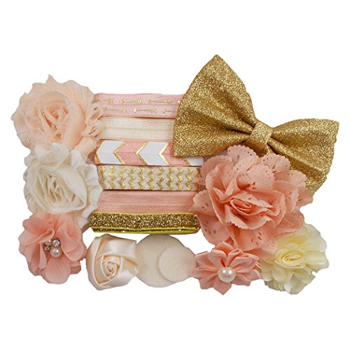 Peaches & Cream - Mini DIY Headband Kit - Makes 6 Headbands - Baby Shower Headband Station - Fashion Headbands for Birthday Party & Baby Shower Games