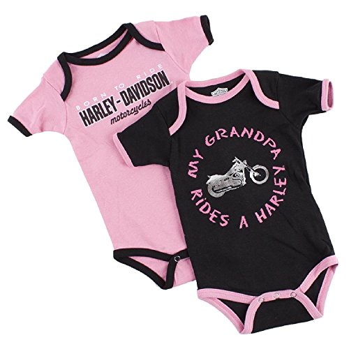 Harley-Davidson Girls Baby Twin Pack Creeper My Grandpa Rides a Harley Pink