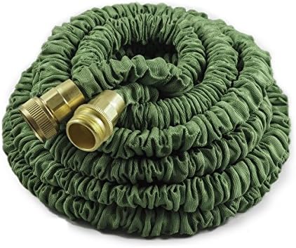 50ft Green Light Duty Expandable/Collapsible Garden Hose, Solid Brass Connector Fittings, No Kink, No Tangle, Lightweight, Easy Storage, Expanding Design, Top Customer Service